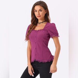 Victorian Shirt for Women's Sweetheart Neck Puff Sleeve Halloween Lace Up Gothic